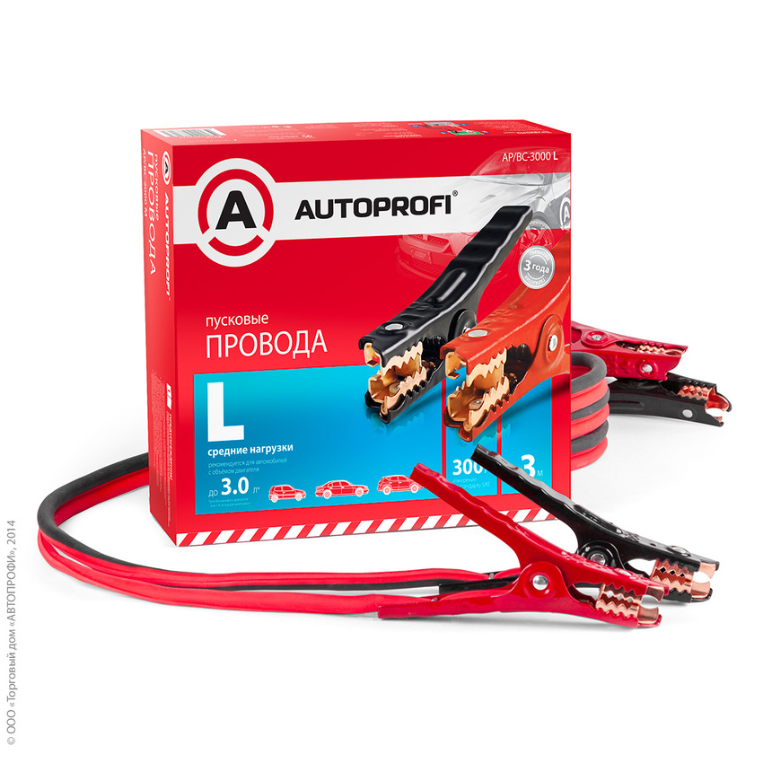 AP/BC-3000 L Провода пусковые "AUTOPROFI", средние нагрузки, 100% ССА,13,3мм2, 300A (стандарт SAE)